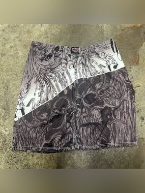Y2K MMA Elite Board Shorts Men’s Large Gray Skull Surf Grunge Streetwear Summer